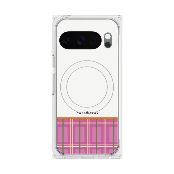 Premium Square Case with Pixelsnap［ CASEPLAY Tartan Check - Pink ］