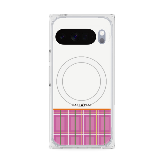 Premium Square Case with Pixelsnap［ CASEPLAY Tartan Check - Pink ］
