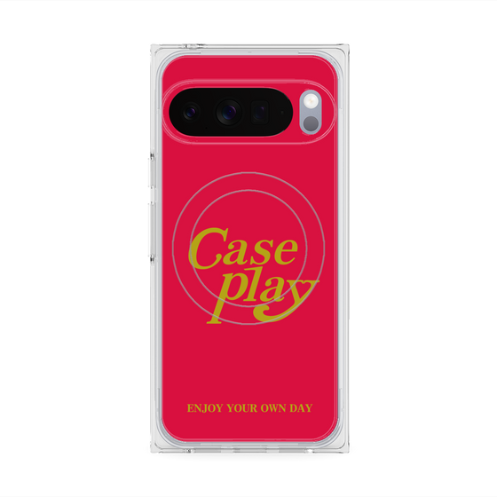 Premium Square Case with Pixelsnap［ Original - ENJOY YOUR OWN DAY - Red ］