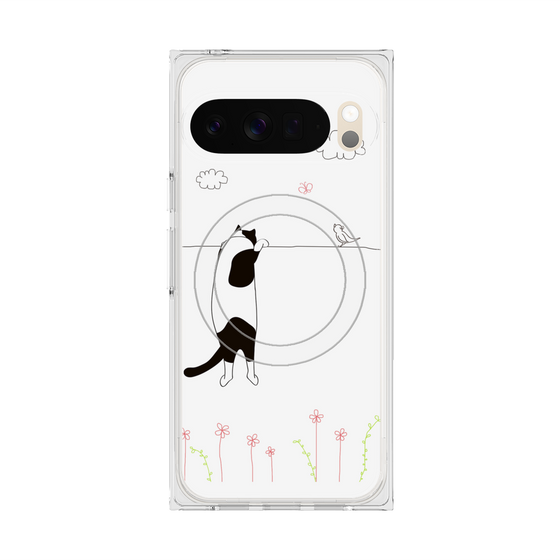 Premium Square Case with Pixelsnap［ Calico Cat Peeking with Curiosity ］