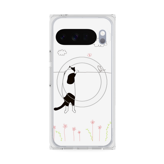 Premium Square Case with Pixelsnap［ Calico Cat Peeking with Curiosity ］