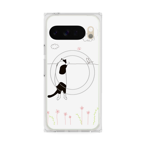 Premium Square Case with Pixelsnap［ Calico Cat Peeking with Curiosity ］