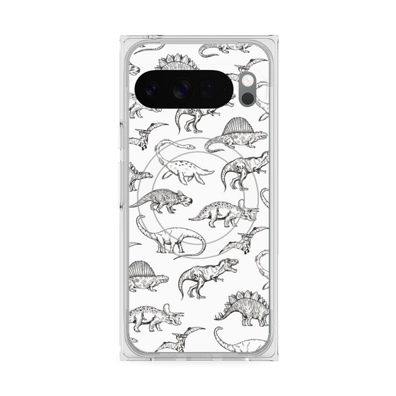 Premium Square Case with Pixelsnap［ Dinosaurs No.2 - White ］