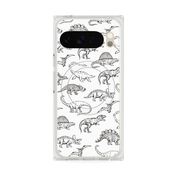 Premium Square Case with Pixelsnap［ Dinosaurs No.2 - White ］