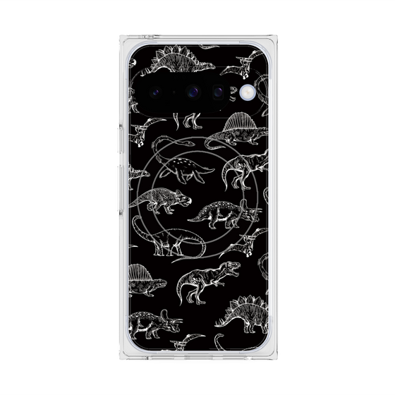 Premium Square Case with Pixelsnap［ Dinosaurs No.2 - Black ］