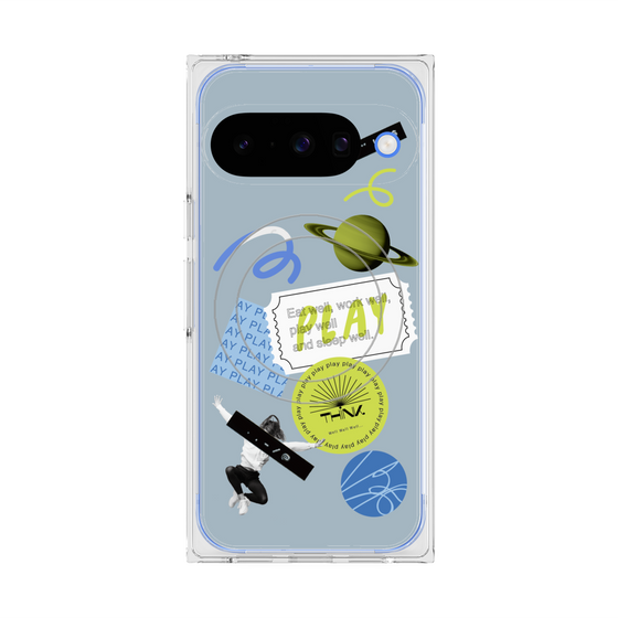 Premium Square Case with Pixelsnap［ Playful sticker - Dusty Blue ］