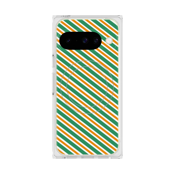 Premium Square Case with Pixelsnap［ Small Stripe - Green × Orange ］
