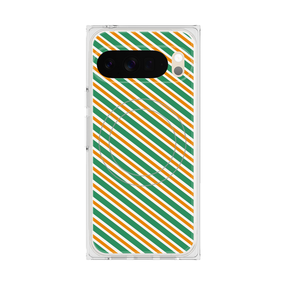 Premium Square Case with Pixelsnap［ Small Stripe - Green × Orange ］