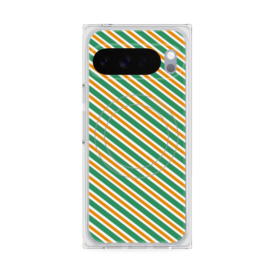 Premium Square Case with Pixelsnap［ Small Stripe - Green × Orange ］