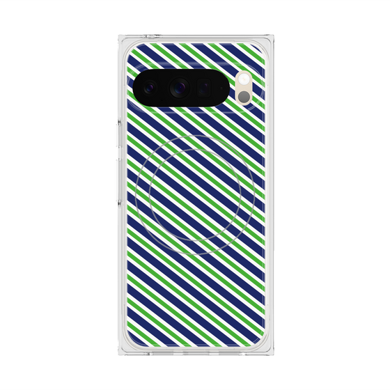 Premium Square Case with Pixelsnap［ Small Stripe - Navy × Green ］