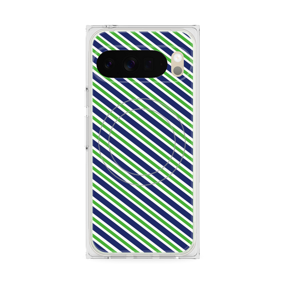 Premium Square Case with Pixelsnap［ Small Stripe - Navy × Green ］
