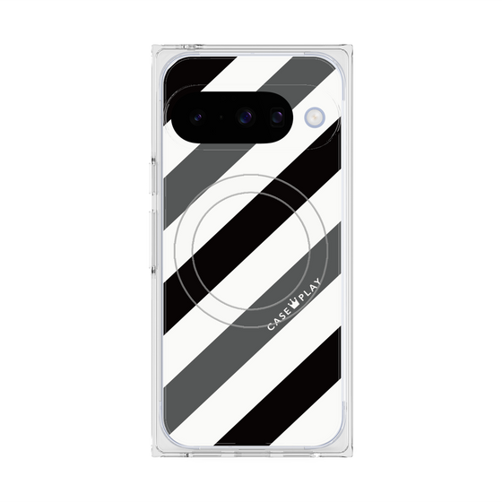 Premium Square Case with Pixelsnap［ Big Stripe - Black × Gray ］