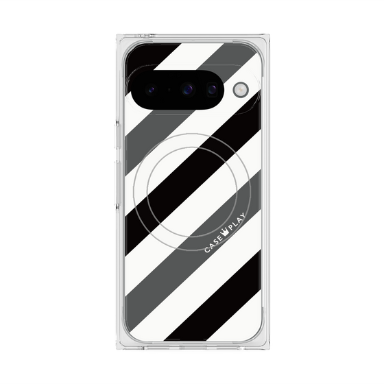Premium Square Case with Pixelsnap［ Big Stripe - Black × Gray ］