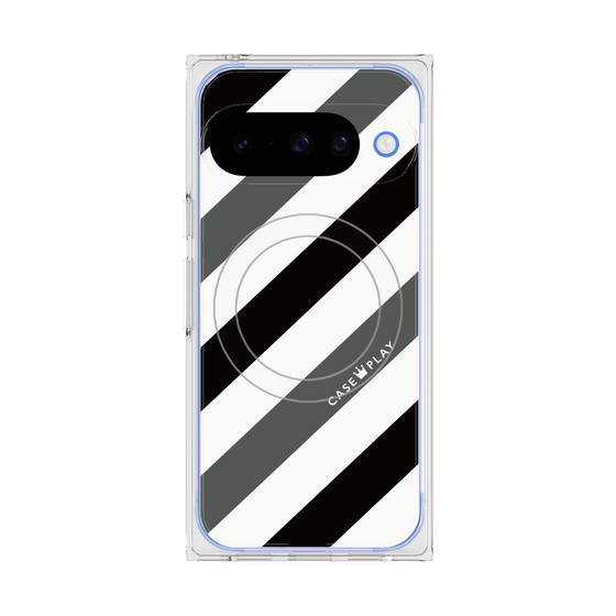 Premium Square Case with Pixelsnap［ Big Stripe - Black × Gray ］