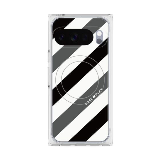 Premium Square Case with Pixelsnap［ Big Stripe - Black × Gray ］