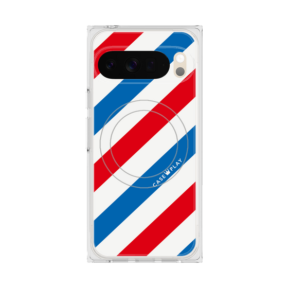 Premium Square Case with Pixelsnap［ Big Stripe - Red × Blue ］