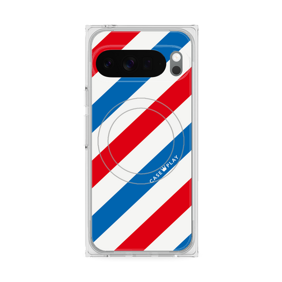 Premium Square Case with Pixelsnap［ Big Stripe - Red × Blue ］