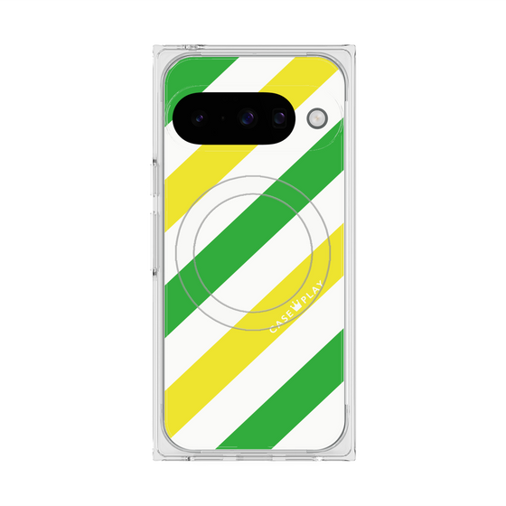 Premium Square Case with Pixelsnap［ Big Stripe - Green × Yellow ］