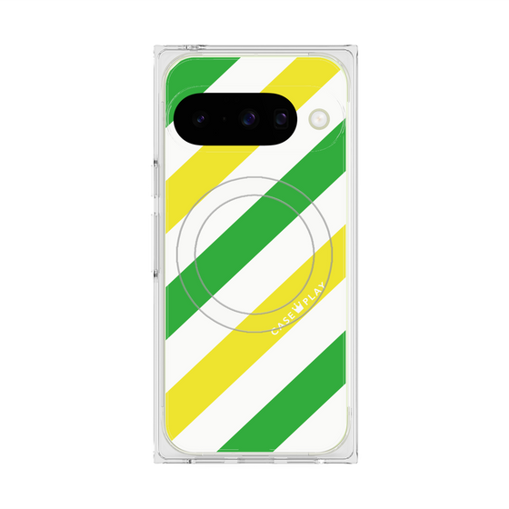 Premium Square Case with Pixelsnap［ Big Stripe - Green × Yellow ］