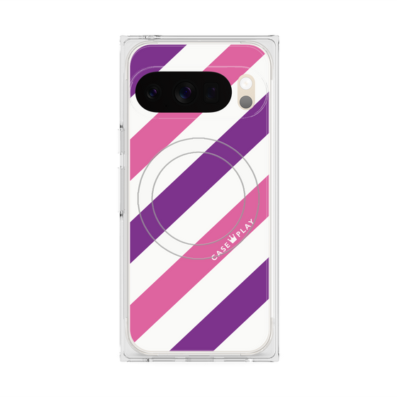 Premium Square Case with Pixelsnap［ Big Stripe - Purple × Pink ］