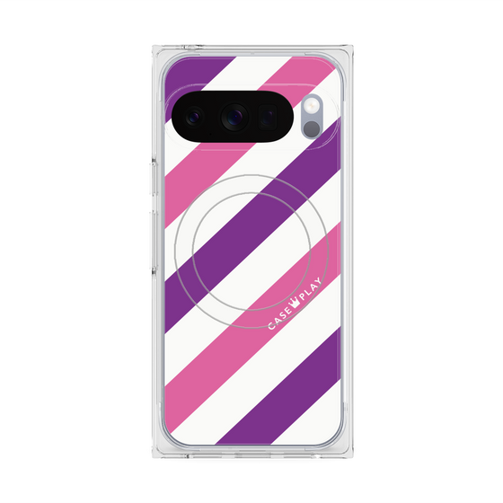 Premium Square Case with Pixelsnap［ Big Stripe - Purple × Pink ］