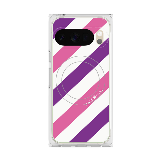 Premium Square Case with Pixelsnap［ Big Stripe - Purple × Pink ］