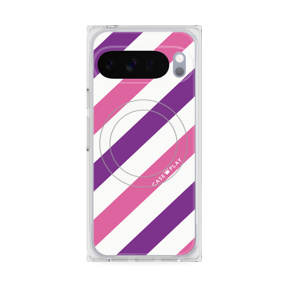 Premium Square Case with Pixelsnap［ Big Stripe - Purple × Pink ］
