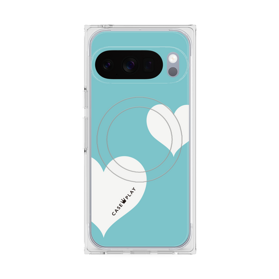 Premium Square Case with Pixelsnap［ Two Hearts - Blue ］