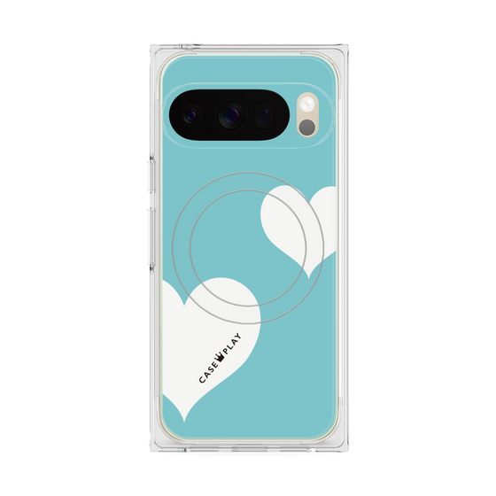 Premium Square Case with Pixelsnap［ Two Hearts - Blue ］