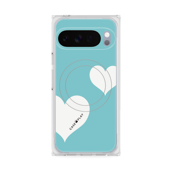 Premium Square Case with Pixelsnap［ Two Hearts - Blue ］