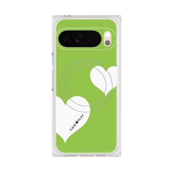 Premium Square Case with Pixelsnap［ Two Hearts - Green ］