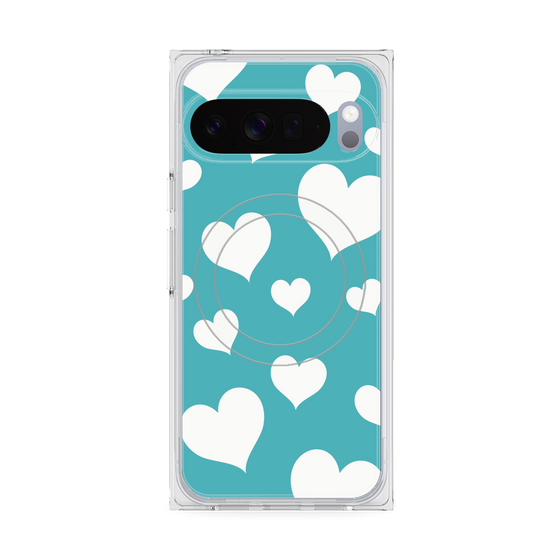 Premium Square Case with Pixelsnap［ Dot Hearts - Blue ］