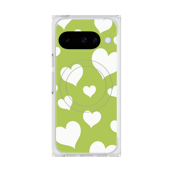 Premium Square Case with Pixelsnap［ Dot Hearts - Green ］