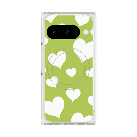 Premium Square Case with Pixelsnap［ Dot Hearts - Green ］