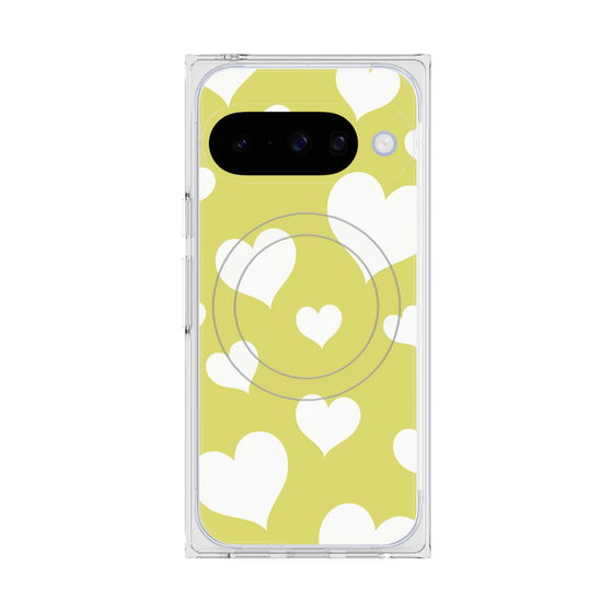 Premium Square Case with Pixelsnap［ Dot Hearts - Yellow ］