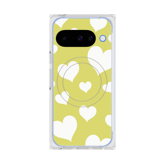 Premium Square Case with Pixelsnap［ Dot Hearts - Yellow ］