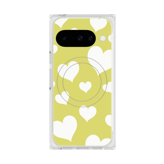 Premium Square Case with Pixelsnap［ Dot Hearts - Yellow ］