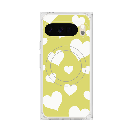 Premium Square Case with Pixelsnap［ Dot Hearts - Yellow ］