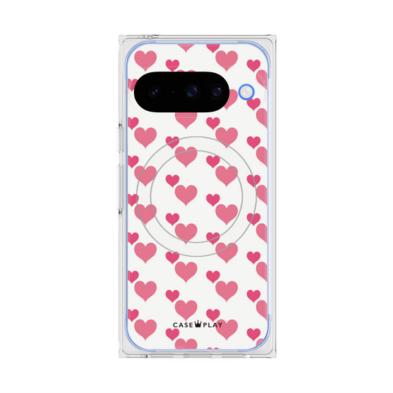 Premium Square Case with Pixelsnap［ Stripe Hearts - Pink ］