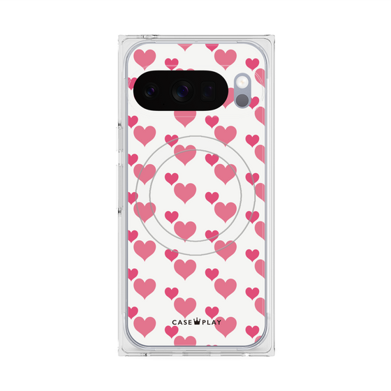 Premium Square Case with Pixelsnap［ Stripe Hearts - Pink ］