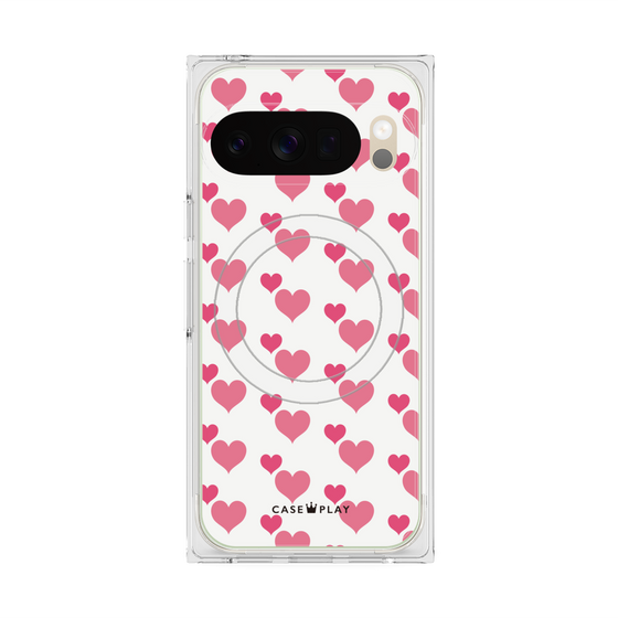 Premium Square Case with Pixelsnap［ Stripe Hearts - Pink ］
