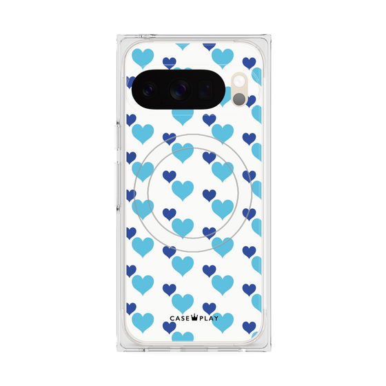 Premium Square Case with Pixelsnap［ Stripe Hearts - Blue ］
