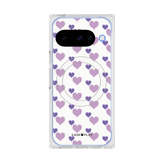 Premium Square Case with Pixelsnap［ Stripe Hearts - Purple ］
