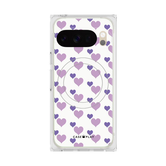 Premium Square Case with Pixelsnap［ Stripe Hearts - Purple ］