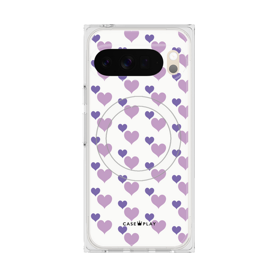 Premium Square Case with Pixelsnap［ Stripe Hearts - Purple ］