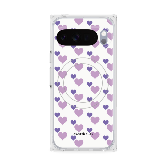 Premium Square Case with Pixelsnap［ Stripe Hearts - Purple ］