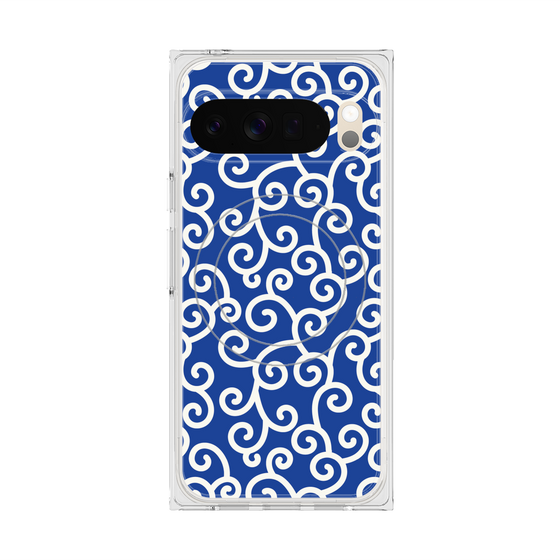 Premium Square Case with Pixelsnap［ Karakusa Pattern - Blue ］