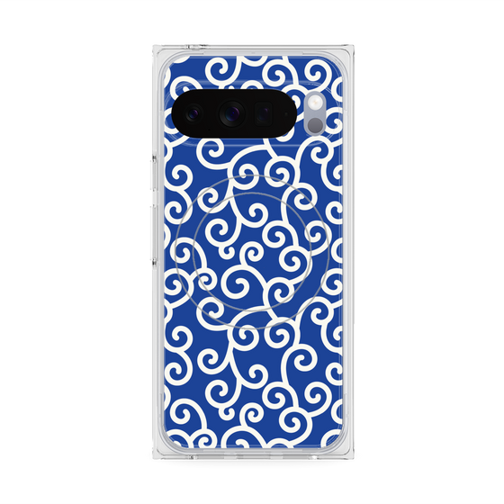 Premium Square Case with Pixelsnap［ Karakusa Pattern - Blue ］
