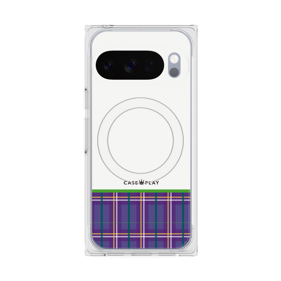 Premium Square Case with Pixelsnap［ CASEPLAY Tartan Check - Purple ］
