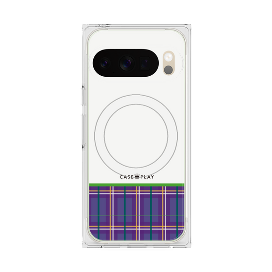 Premium Square Case with Pixelsnap［ CASEPLAY Tartan Check - Purple ］